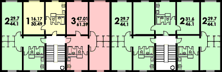 Дом серии К-7. Схема размещения квартир на этаже.